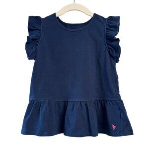 PINK CHICKEN Ruffle Sleeve Peplum Top Girls 7 Navy Blue Organic Cotton Flutter